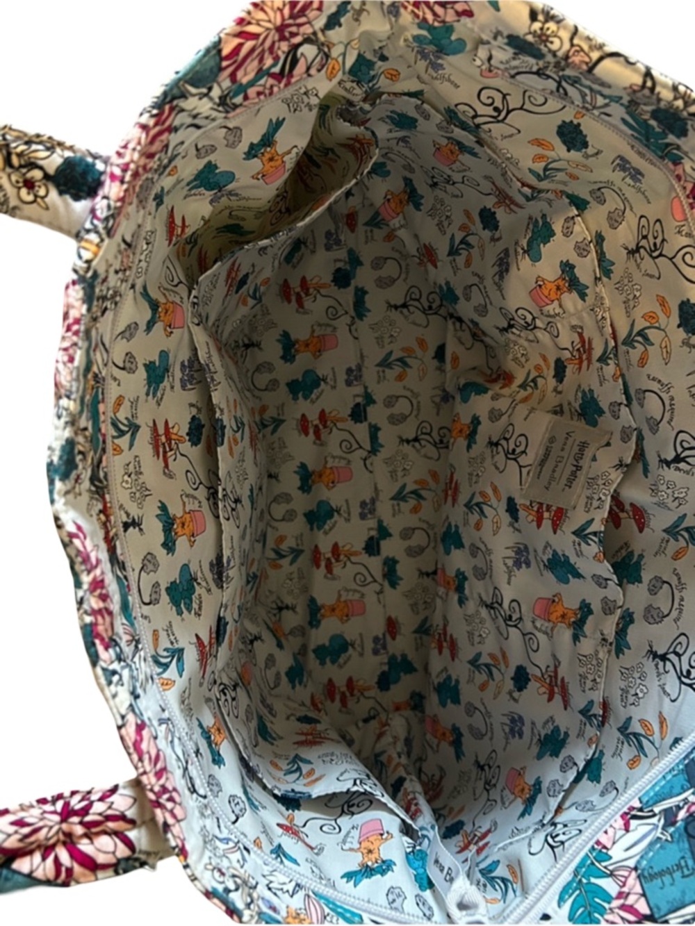 Harry Potter Vera Bradley Quilted Floral Tote in Cream with Pink & Teal Accentsy - Picture 2 of 5